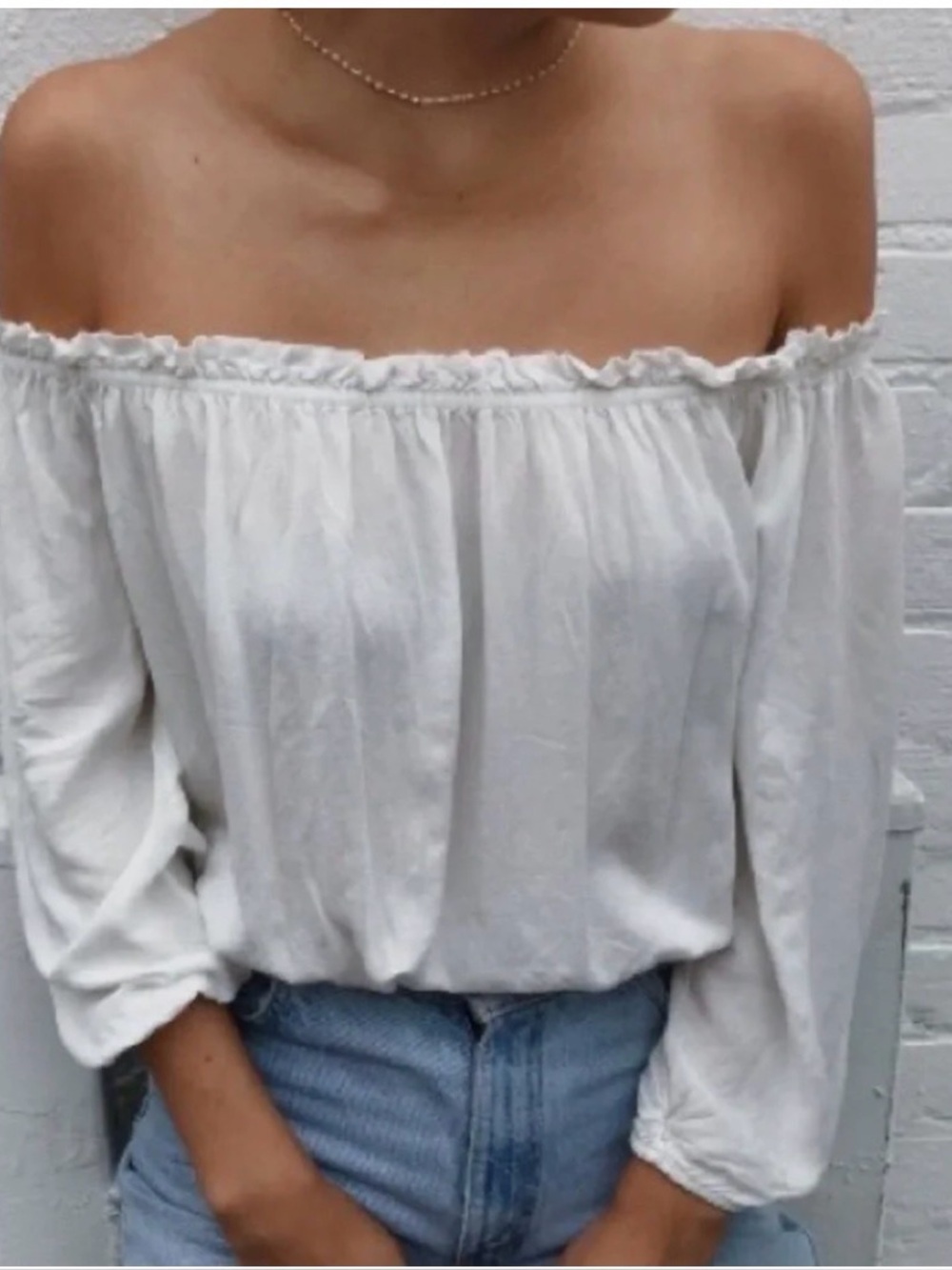 Brandy Melville Off-Shoulder White Peasant Blouse Top
